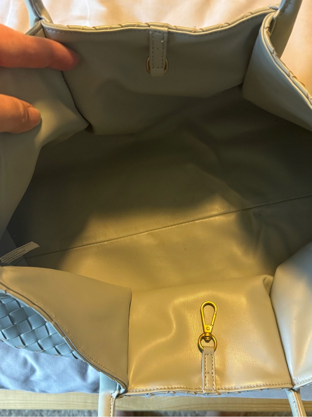 Woven Faux Leather Tote Bag in Light Blue - Picture 2 of 8
